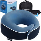 Ensemble Coussin Cervical PurelyGoods® - Coussin de Voyage - Avion & Voiture - Mousse à Mémoire - Bleu Foncé