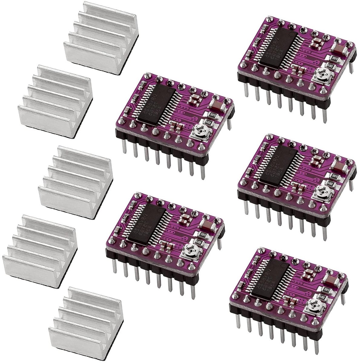 5 Stuks Stepper Motor Driver Module met Koellichaam voor 3D Printers, 8.2V tot 45V Motoren, Ideaal voor Precisieprojecten