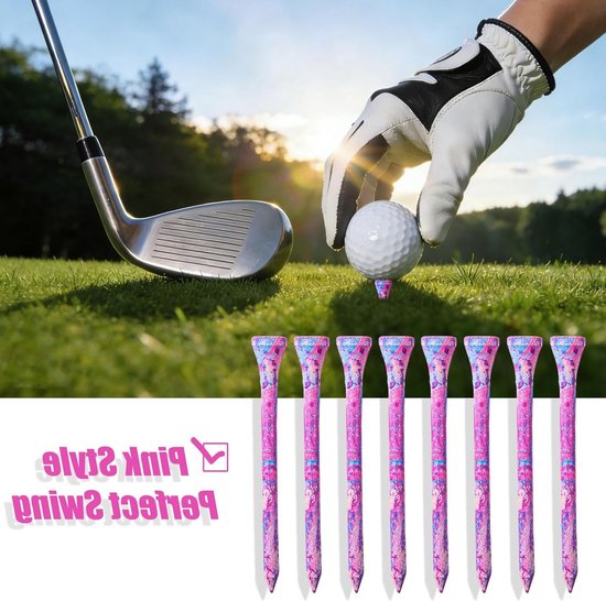 Set van 8 Geverfde Golf Tees van Bamboe 83mm in Roze-Paars, Duurzaam Golfaccessoire voor Vrouwen, Ideaal voor Training en Wedstrijden — afbeelding 2