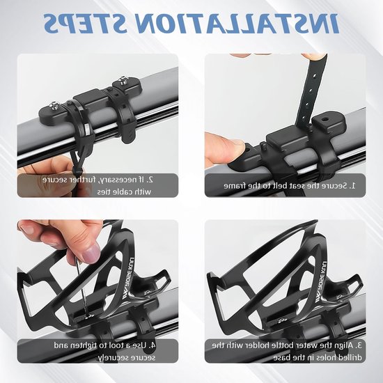 Lichte en stabiele bidonhouder voor fietsen, geschikt voor MTB, racefietsen en gravelbikes, met straps voor buizen van verschillende diameters — afbeelding 2