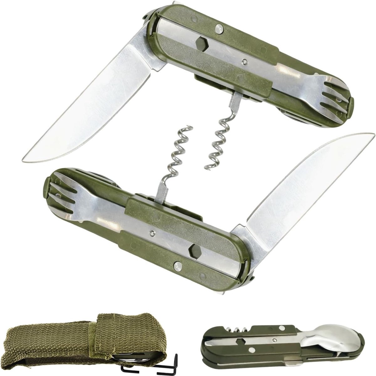 Vouwbare Camping Bestekset van 2, 5-in-1 Outdoor Bestek met Opbergtas voor Kamperen en Wandelen, Ideaal voor Picknicks en Buitenactiviteiten