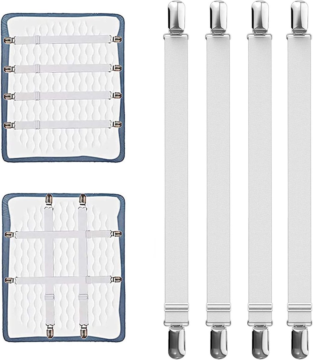 Verstelbare Tensioners voor Bedlakens 55-250 cm, Elastische Bedlakenspanners met Metalen Klemmen voor Fitted Sheets, Matras en Sofa (4 Stuks)
