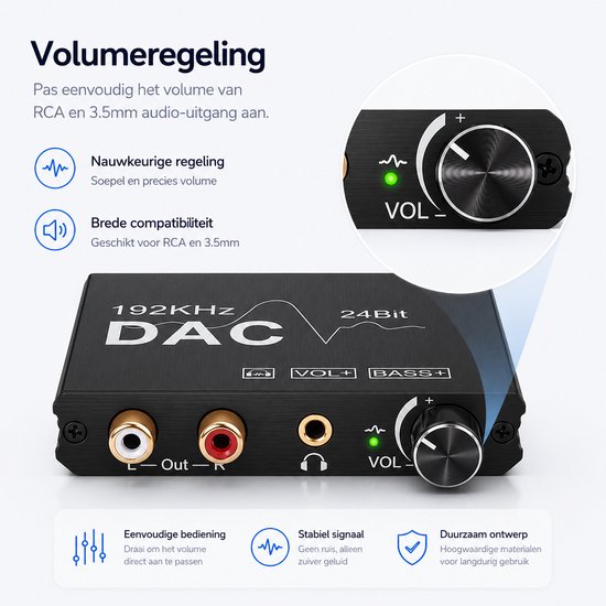 Sounix Digitaal naar Analoog Audioconverter 192KHz - Digital SPDIF/Optical/Toslink/Coaxial to Analog Stereo L/R RCA and 3.5mm Jack Converter-USB00117 — afbeelding 5