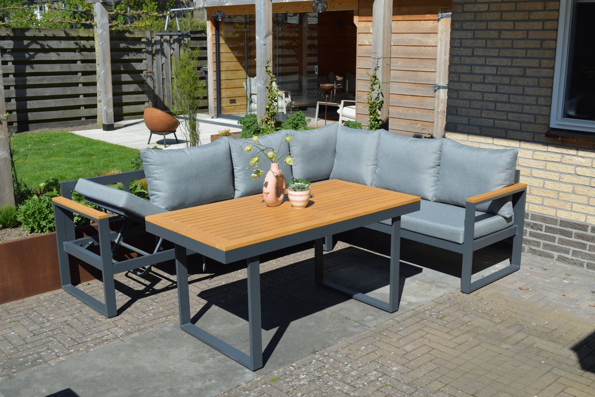 Loungeset Cube Antraciet Hoekbank Diningset Aluminium/Hout – 22380A