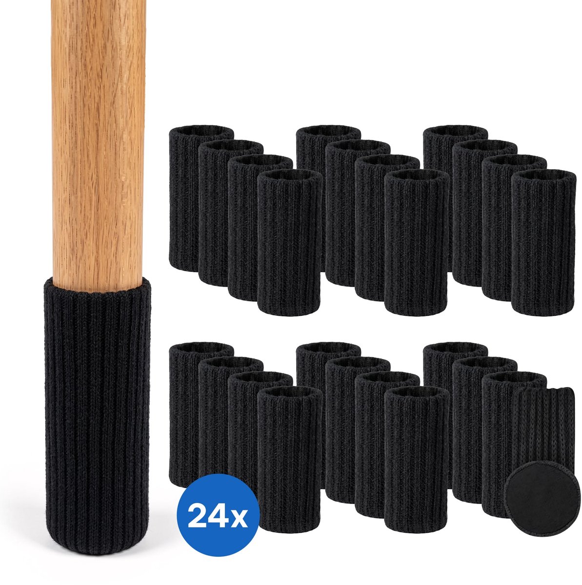 Lumivéra® Stoelpoot sokken set van 24 stuks (Zwart) – Elastische Beschermers – Stoelbeschermer – Stoelsokjes met vilt - Stoelpootbeschermers - Stoelpootdoppen - Stoelsokken