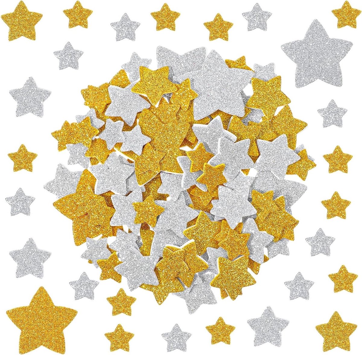 150 Stuks Gouden Ster Schuimstickers voor Creatieve Projecten - Glitterende Zelfklevende Sterren voor Scrapbooks, Wenskaarten en DIY Cadeaus