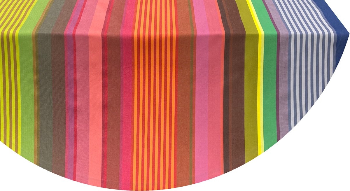 Kleurmeester.nl | Rond tafelkleed Surfing - Katoen | 160 cm ø | Multicolor gestreept