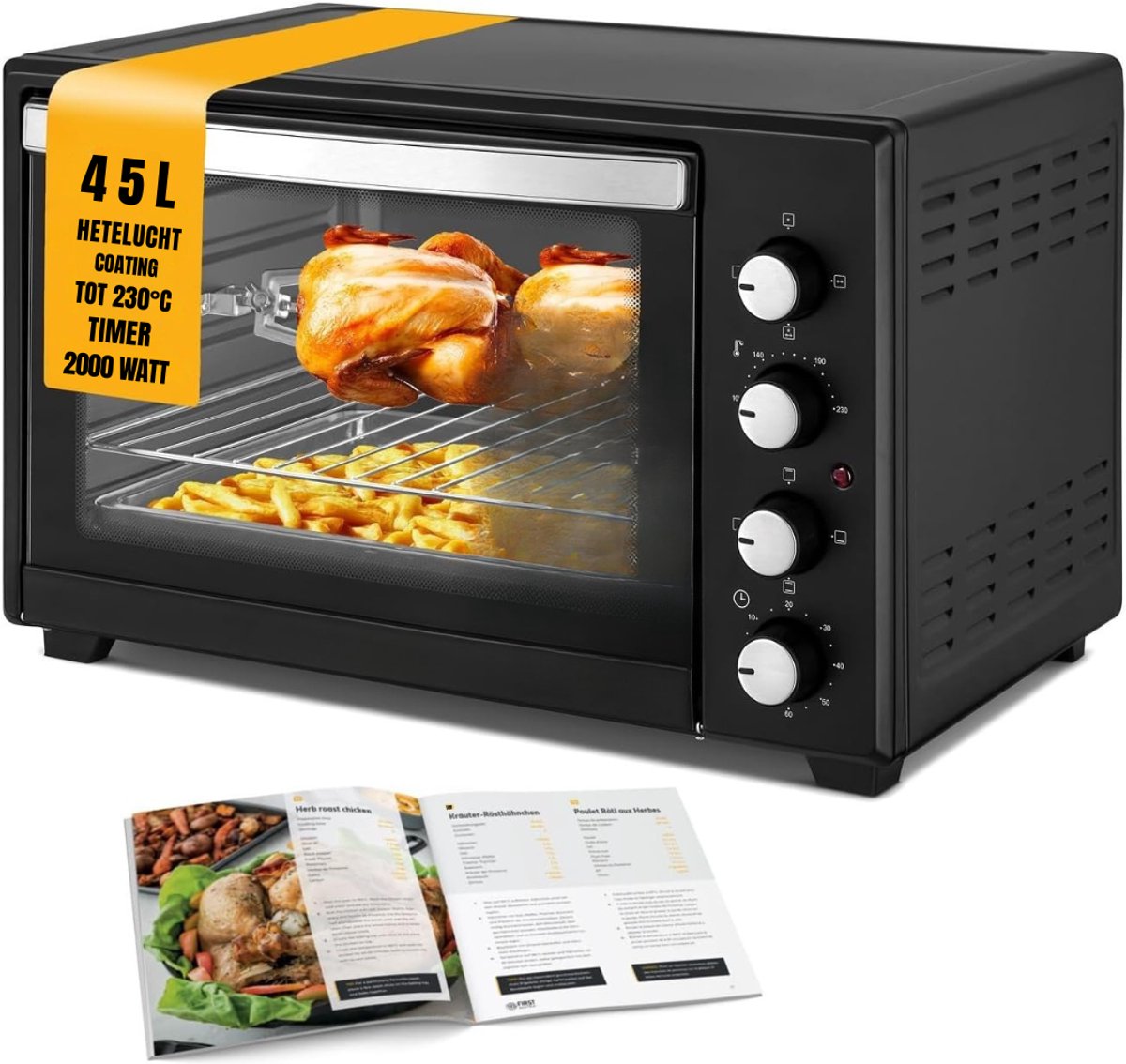 MIRA® Heteluchtoven - Oven - Airfryer Oven - Zwart - 56cm x 41cm x 35cm
