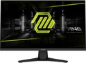 Zwarte MSI gaming monitor met een groen MAG-logo op de voorkant en op de standaard.