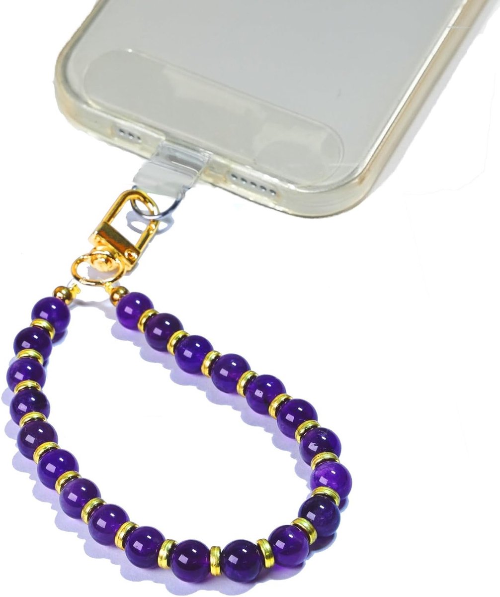 Natuurlijke stenen telefoonketting met parels, sleutelhanger en polsband voor smartphones