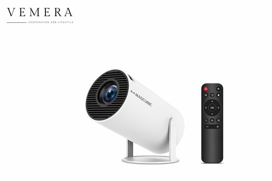 Vemera 8K projector 8000 lumen Android 14 smart beamer 180° draaibaar draadloos en bedraad wit