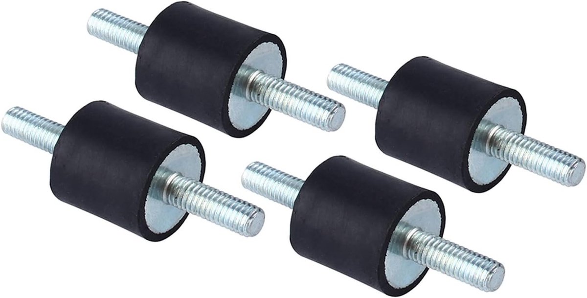 Set van 4 Rubber Buffers M6, Dubbelkop Schroef Vibratiedemper voor Compressoren en Motoren, Geluidsisolatie en Schokabsorptie