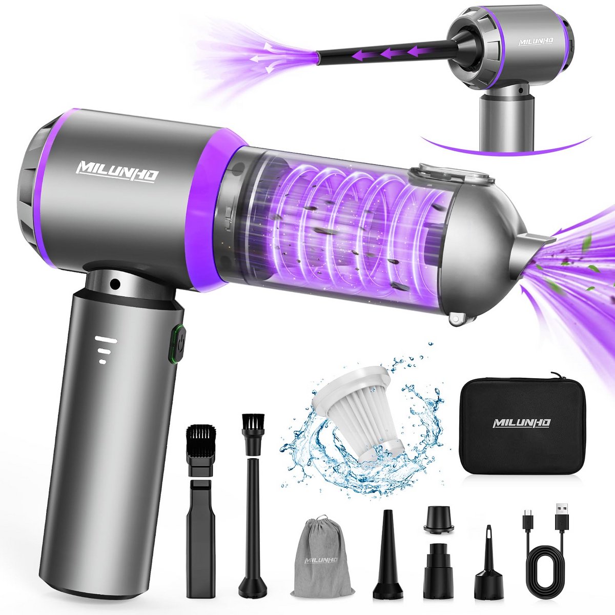 4-in-1 Auto Stofzuiger-Kruimeldief-16kPa-Draadloos-Autostofzuiger-Nat&droog-InclusiefReistas-Handstofzuiger- Voor Thuis & Auto