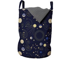 ABAKUHAUS Cosmos waszak, Space Planet-patroon, wasmand met handvaten, trekkoordsluiting voor wasserettes, indigo en lichtgeel