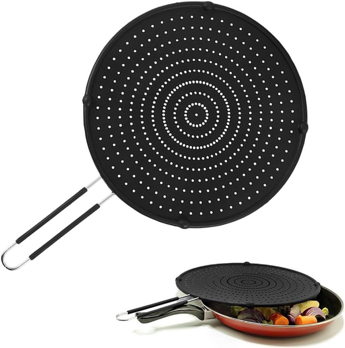 Siliconen spatdeksel voor ovenschalen en pannen, 32 cm, met opvouwbare handgreep, ideaal voor koken en braden, vetspatbescherming, universele spatbeschermer