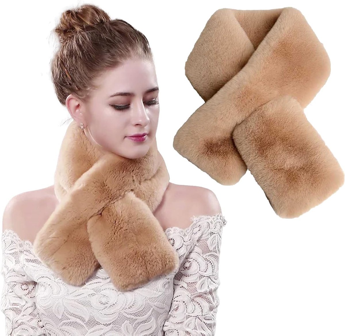Zachte en comfortabele lange faux fur sjaal met strik, ideaal voor koude winterdagen, warm en duurzaam