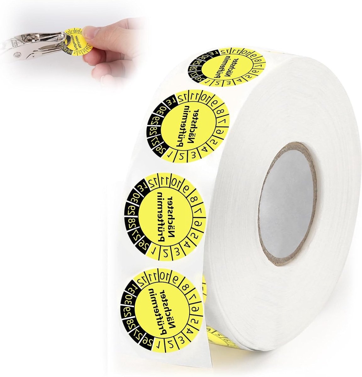 1000 Stuks Zelfklevende Multiyear Test Stickers voor Inspectie, Geel, 20 mm, Geschikt voor Elektrische Apparaten en Controlelabels, Perfect voor Kwaliteitscontrole en Veiligheidstest