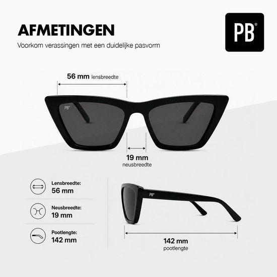 PB Sunglasses - Vienna Acetate Black. - Zonnebril dames en heren - Gepolariseerd - Cat Eye zonnebril - Zwart acetaat frame van PB Sunglasses — afbeelding 4