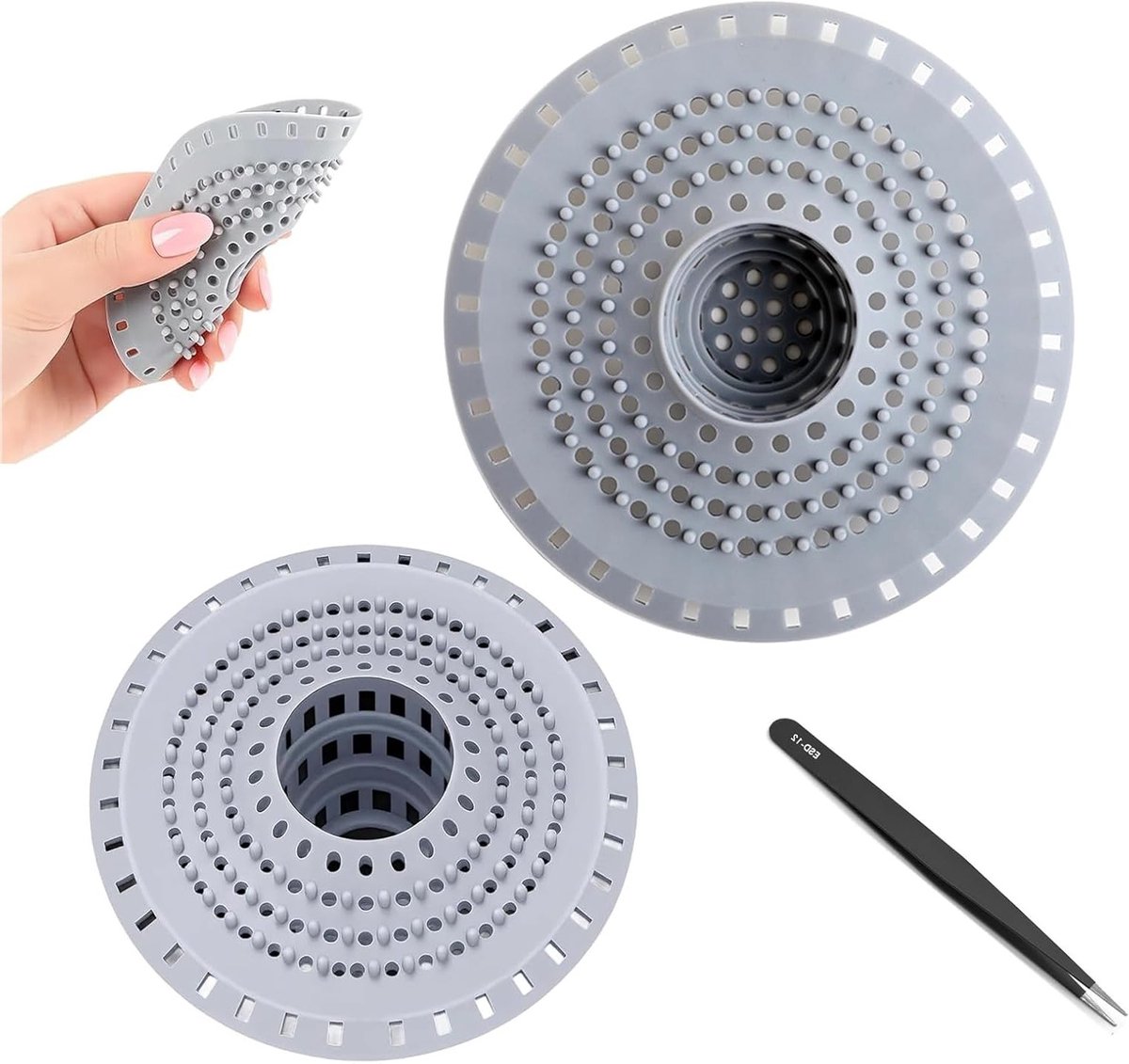 Set van 2 Haarfilters voor Douche, Siliconen Afvoerfilter met RVS Clip voor Badkuip, Keuken en Wastafel - Effectieve Haarverzameling en Afvoerbescherming