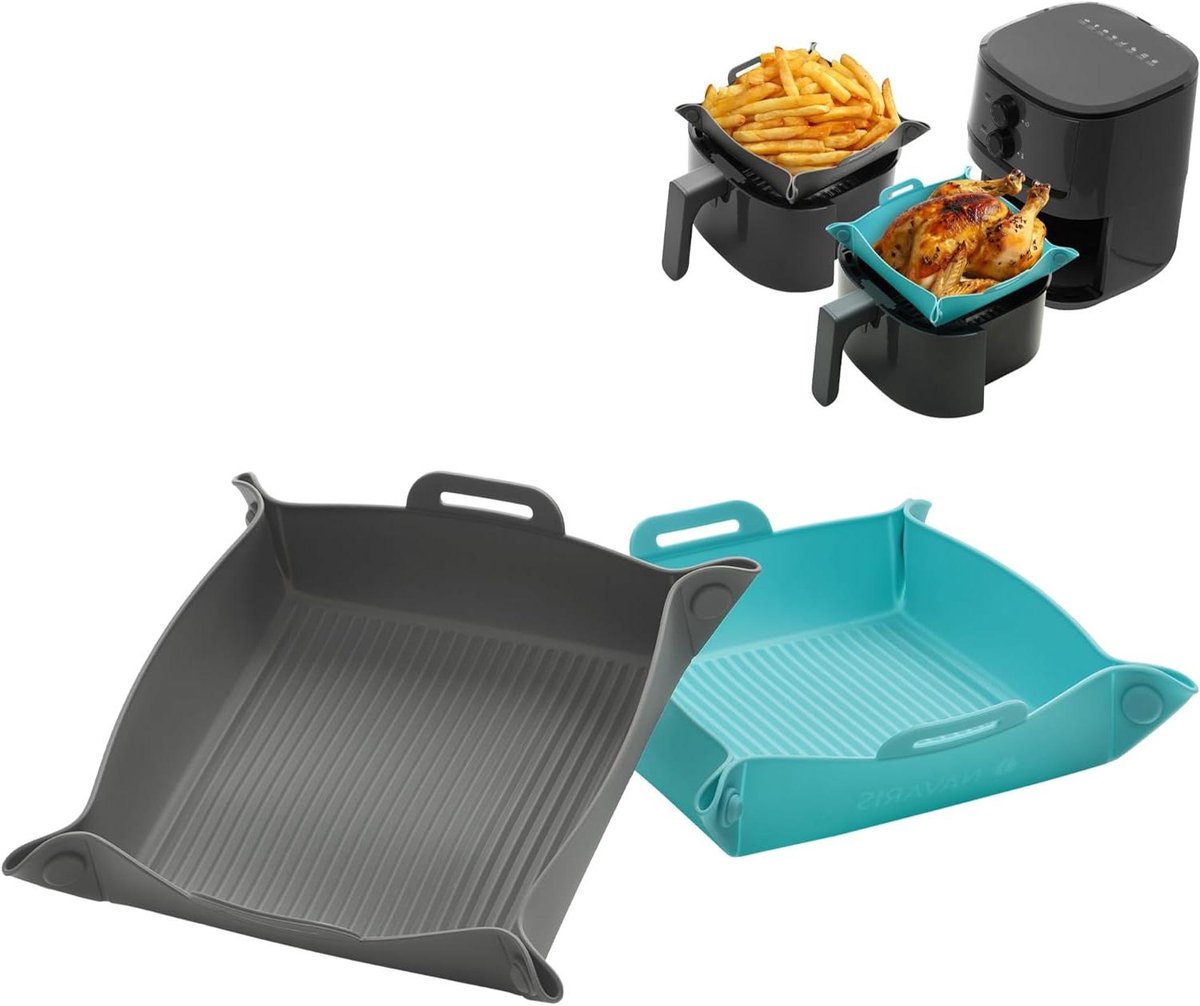 Silicone Airfryer Mat - Oven Mat - Gezond Koken - Dubbelzijdig Ontwerp - 28.5 x 25.5 cm - Blauw Grijs