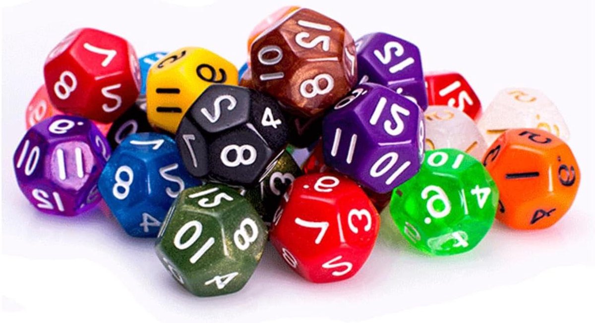 Veelvlaks Dobbelstenen - D12 Dobbelstenen - Tabletop Rollenspellen - 25 Stuks Assortiment - 12 Zijdige - Multi Colored