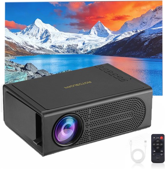 Mini HD 1080P Draagbare Projector Zwart – 4K Ondersteuning, HDMI, USB, Bluetooth, 300 Inch Scherm, Afstandsbediening