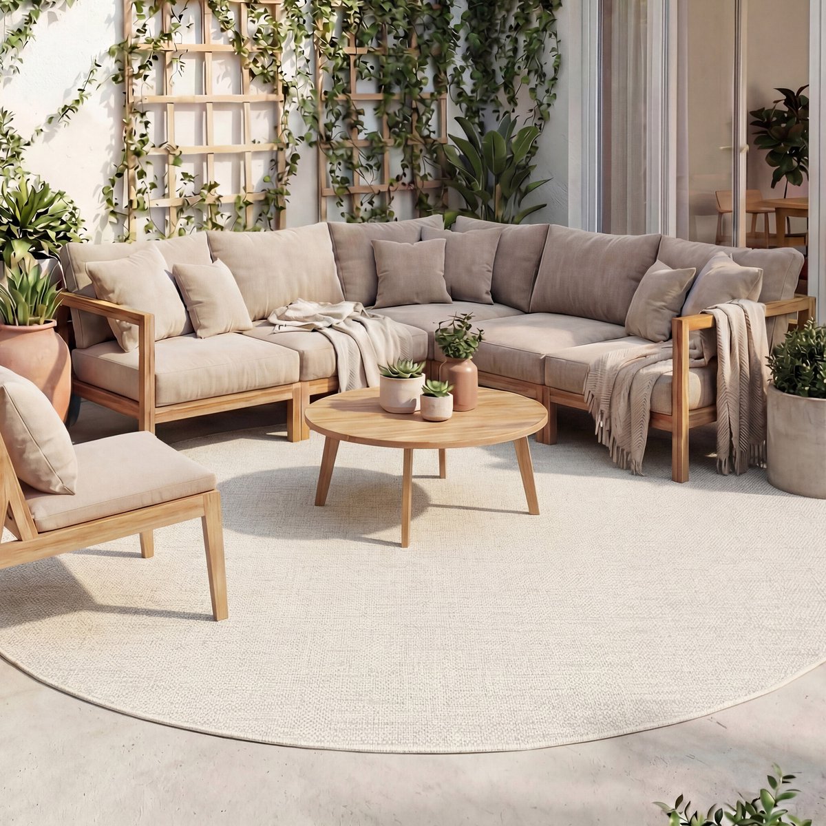 FRAAI Rond buitenkleed - Malta Melange Creme | Budgettopper! - Ø 120cm
