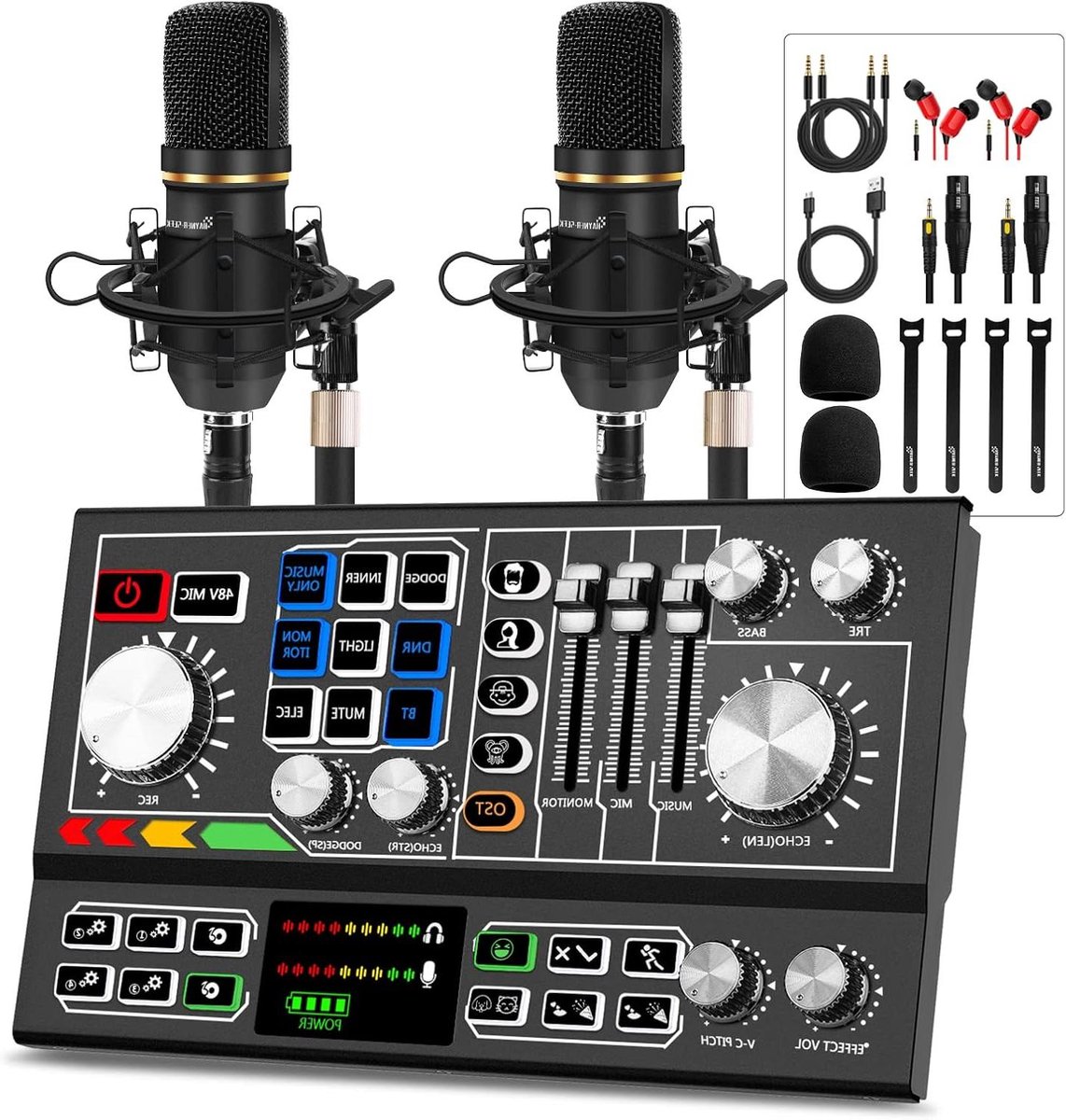 Podcast Set - Opname Set - Livestreamen en Opnemen - Dubbele Microfoon Inclusief - 296 kg - Zwart