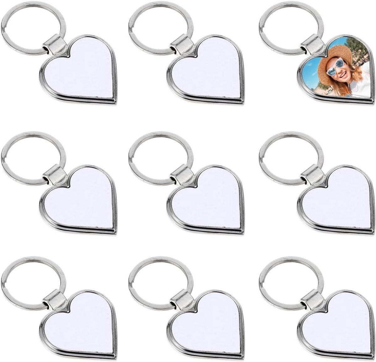 10-delige metalen hartvormige sleutelhanger, blank sublimatiemateriaal voor personalisatie, ideaal voor knutselaars en unieke cadeau-ideeën