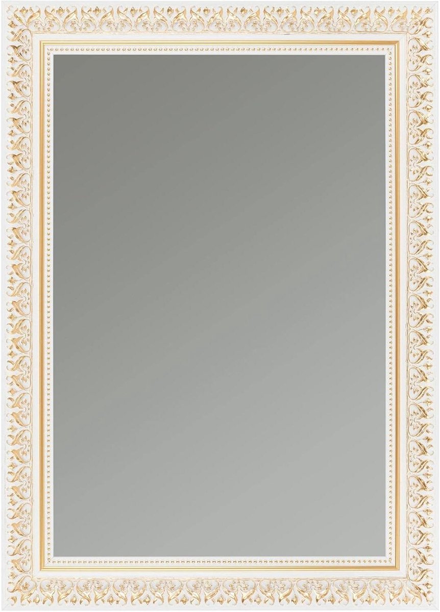 Wandspiegel met frame - Antieke spiegel decoratie - Ruimte vergroten - Handgemaakt in Duitsland - 60x110 cm - Wit goud
