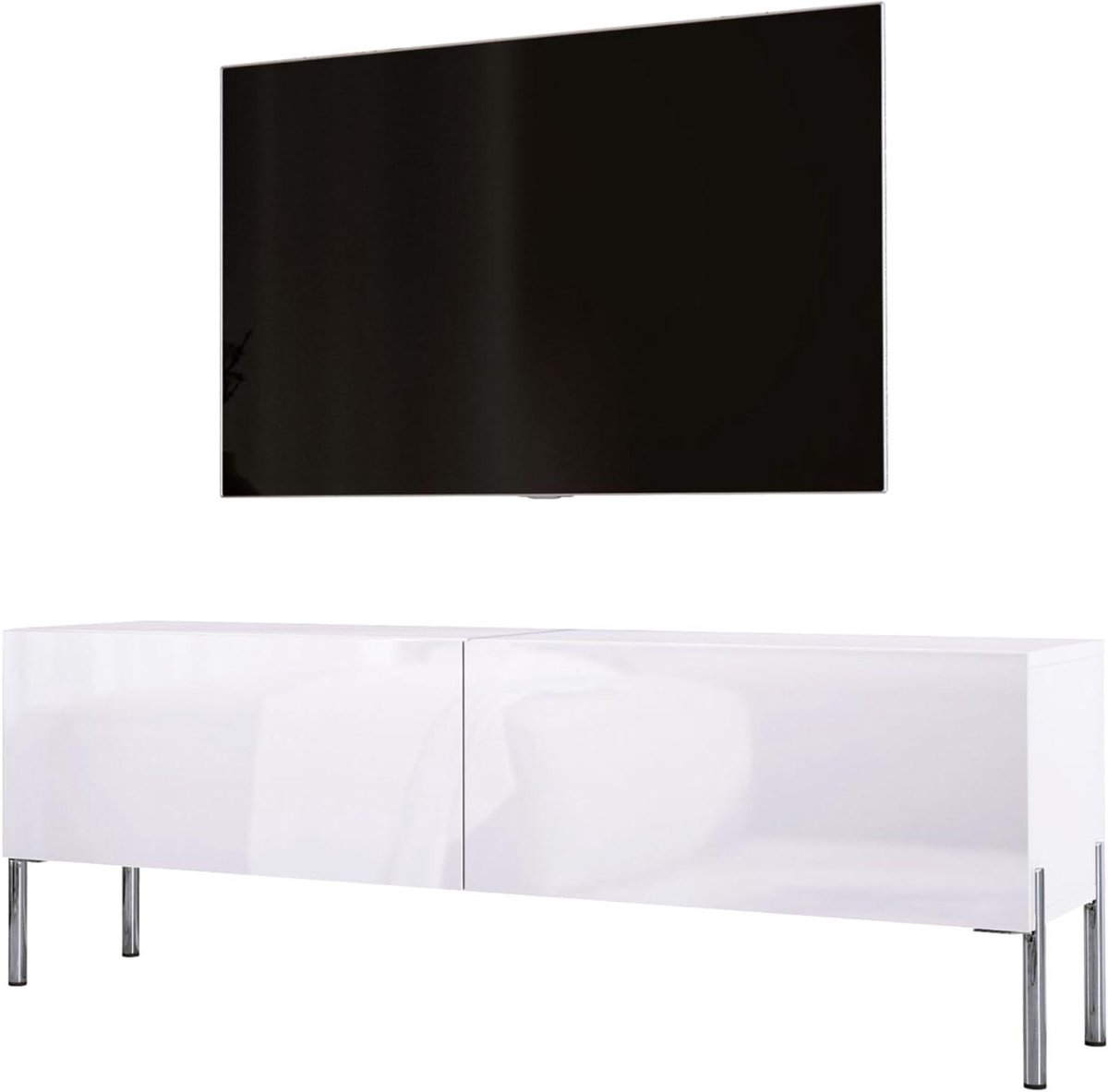 TV-meubel - Mediabureau Kast - Opbergen Entertainment - Modern Design - 140x52x32 cm - Wit Chroom