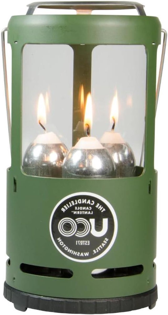Kaars Lantaarn - Camping Lantaarn - Buiten Verlichting - Glazen Winddichte Schoorsteen - 3 x 9 Uur Kaarsen - Groen