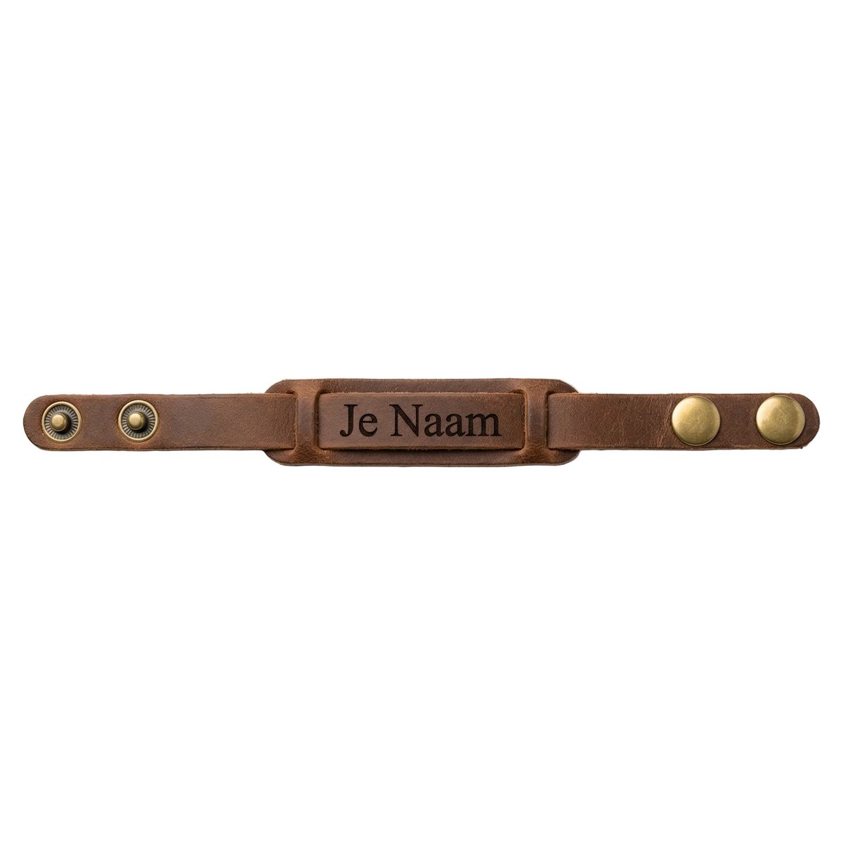 Armband met graveer, Armband met naam, Gepersonaliseerde bruine leren armband van echt leer met naamgravure en drukknoopsluiting, Armband met naamplaatje ,graveerarmband