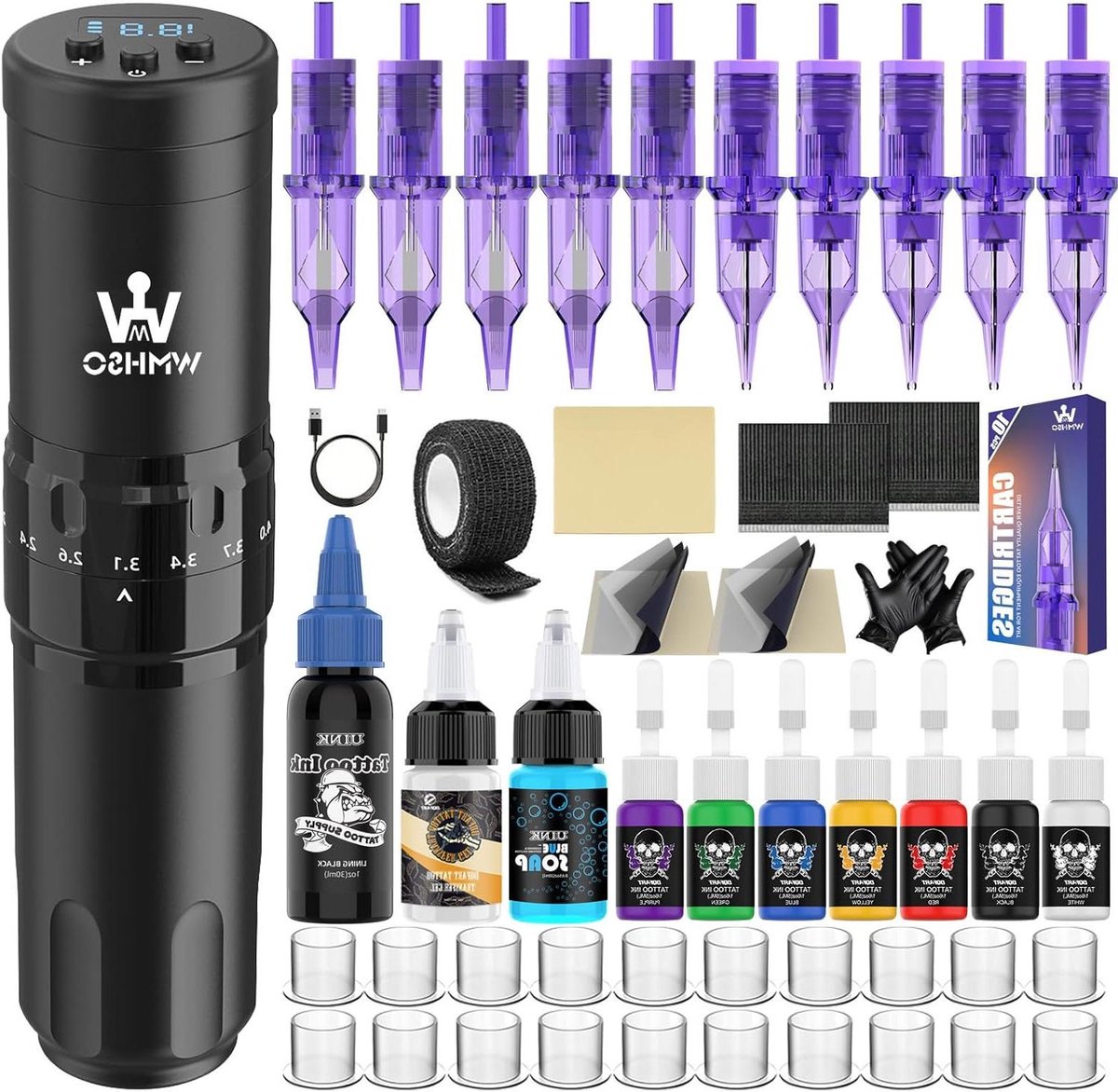 Draadloze Tattoo Pen - Tattoo Machine Kit - Professioneel Tattoeëren - Verstelbare Naalddiepte - 1500mAh Batterij - Zwart