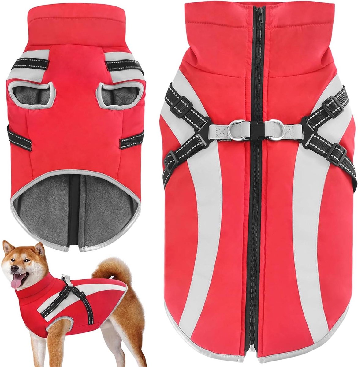 Waterdichte Hondenjas - Honden winterjas Harnas - Hond Warm Houden - Met Harnas Gat - 5XL - Rood