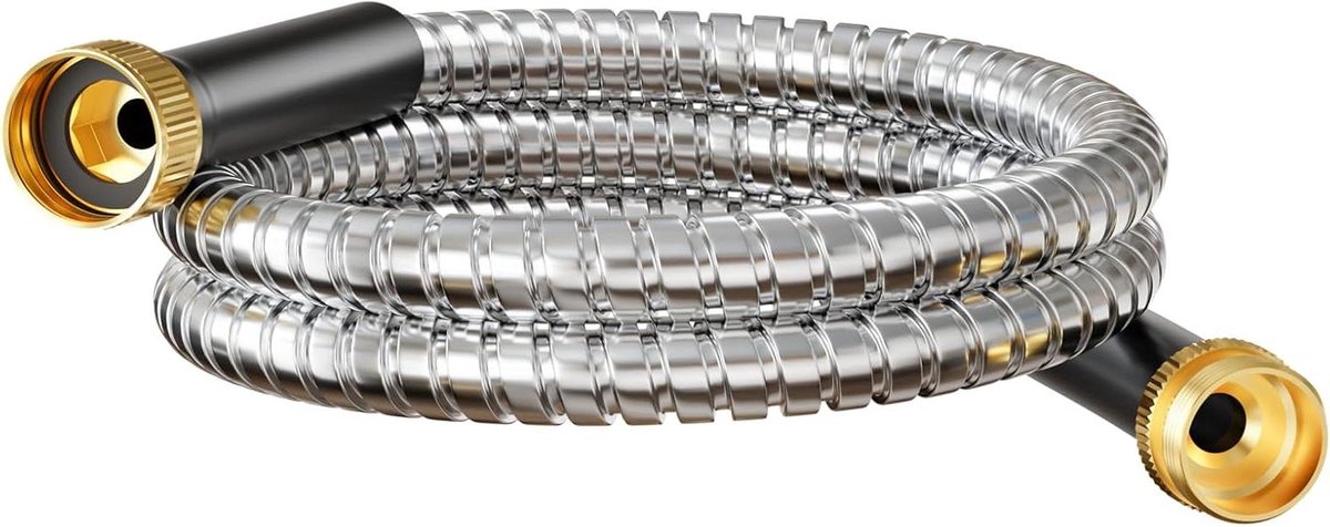 Metalen tuinslang - Roestvrijstalen slang Waterslang - Tuin water geven - Knikvrij en roestbestendig - 15 meter - Zilver