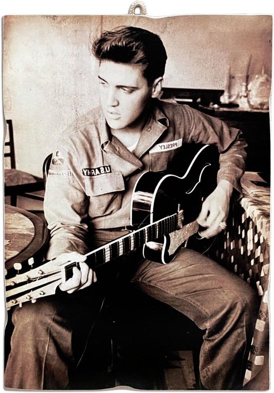 Elvis Presley Houtprint - Vintage Poster Muurdecoratie - Muurdecoratie Kamer - Lasergesneden MDF - 18 x 25 cm - Neutrale Kleuren