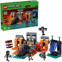 Set LEGO Minecraft Wither Battle avec Wither, squelettes, figurines et blocs de construction orange et gris.