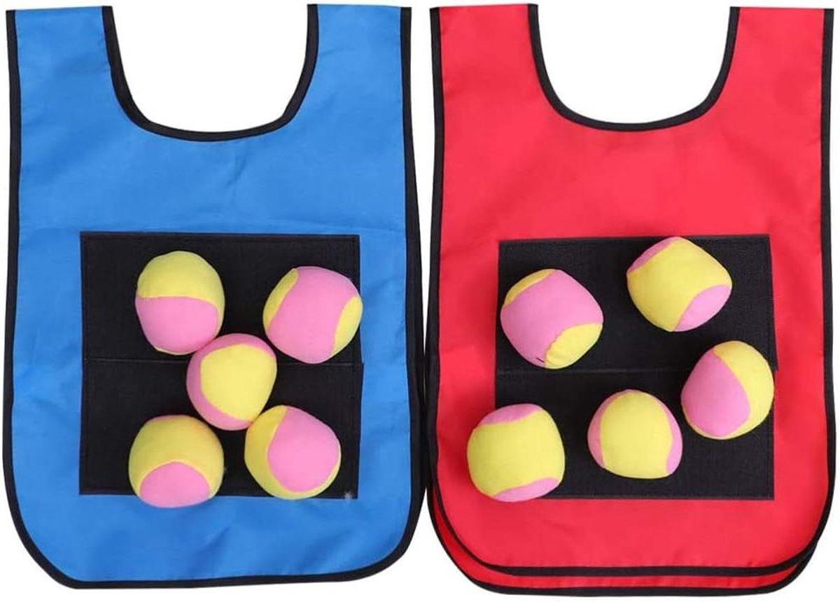 Klittenband Werpspel - Sticky Vest Spel - Buiten Spelen - Zelfklevend Vest - 2 Vesten 10 Ballen - Rood Blauw