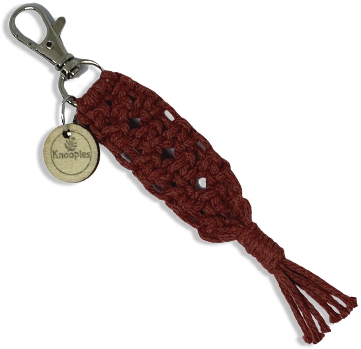 Sleutelhanger 'Cookie' Rood/Roestbruin - Katoenkoord - Handgemaakt in ons Macramé Atelier - Prijs per Stuk - Inclusief Verzendkosten