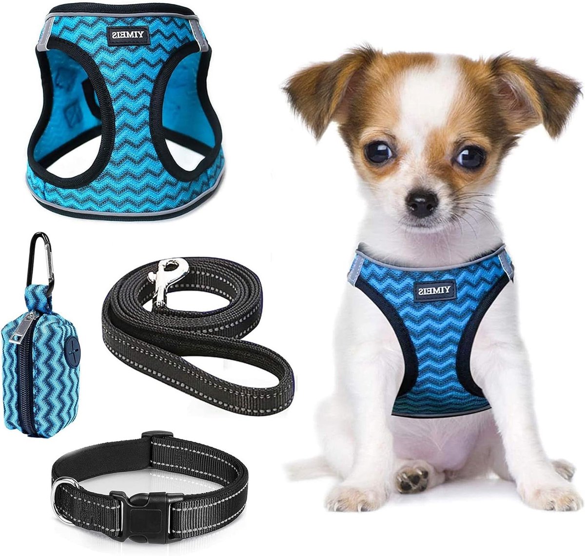 Hondentuigje met riem - Harnastuigje puppy kat - Veilig wandelen - Anti-trek ontwerp - Maat S - Blauw