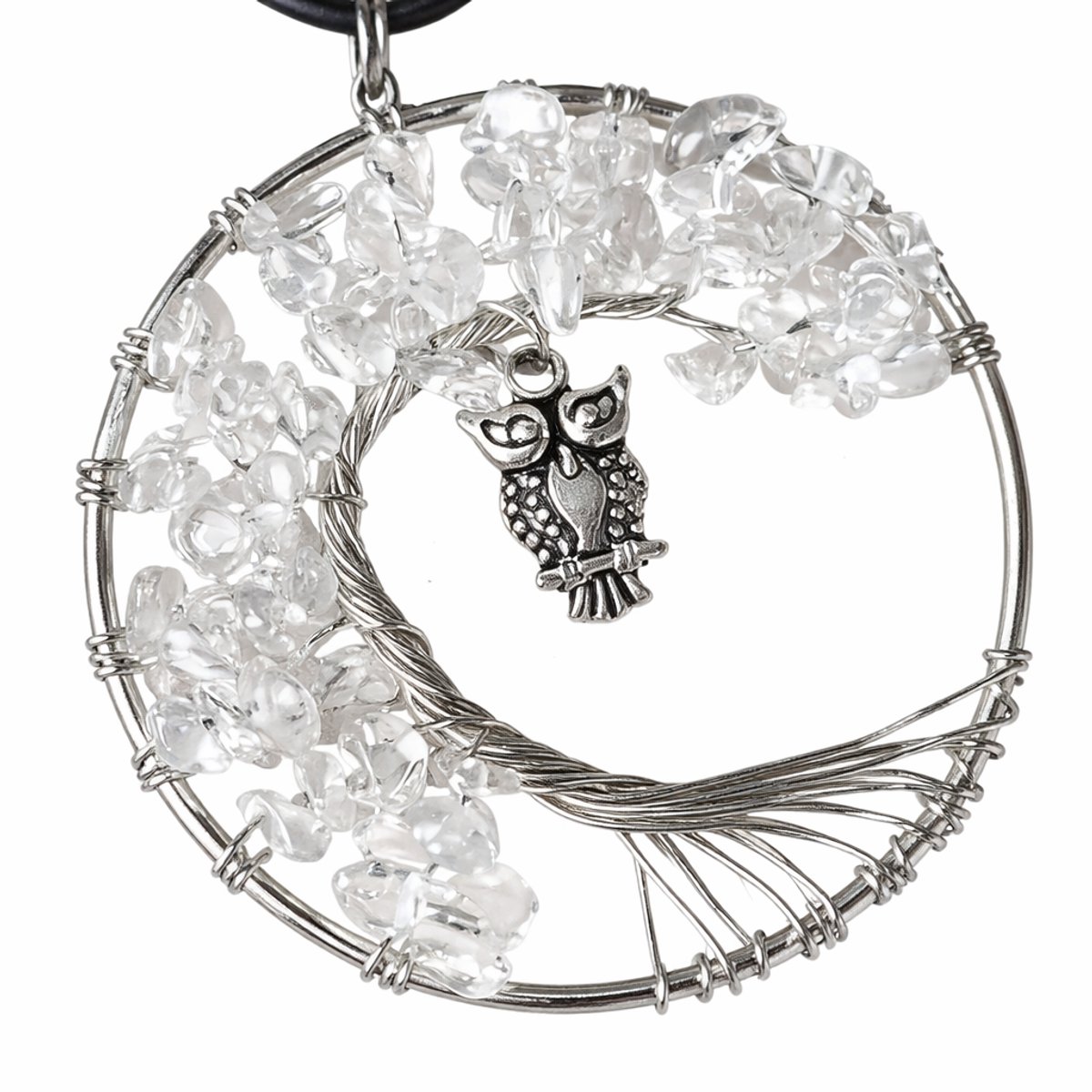 Witte Kristal Hanger Boom des Levens - Handgemaakte Natuurlijke Edelsteen Pendant met Koord - 56 x 51 mm