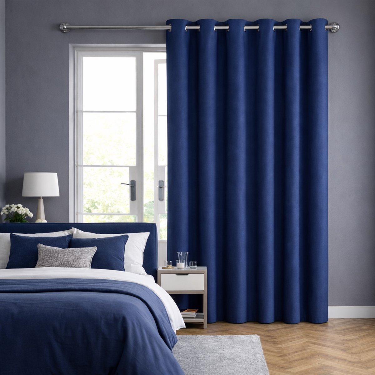 Maroyathome RUBEN - Gordijn - Verduisterend - met Ringen - kant en klaar - 300 x 260 cm - 300 cm breedte en 260 cm lengte - Donker Blauw - 1 Stuk