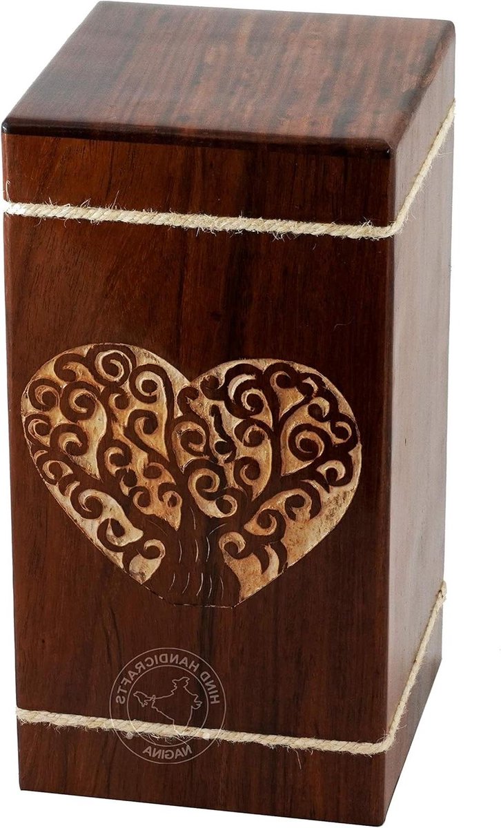 Levensboom Houten Urn - Crematie Urn As - Herdenking Geliefde - Handgemaakt Palissanderhout - 250 Kubieke Inch - Natuurlijk