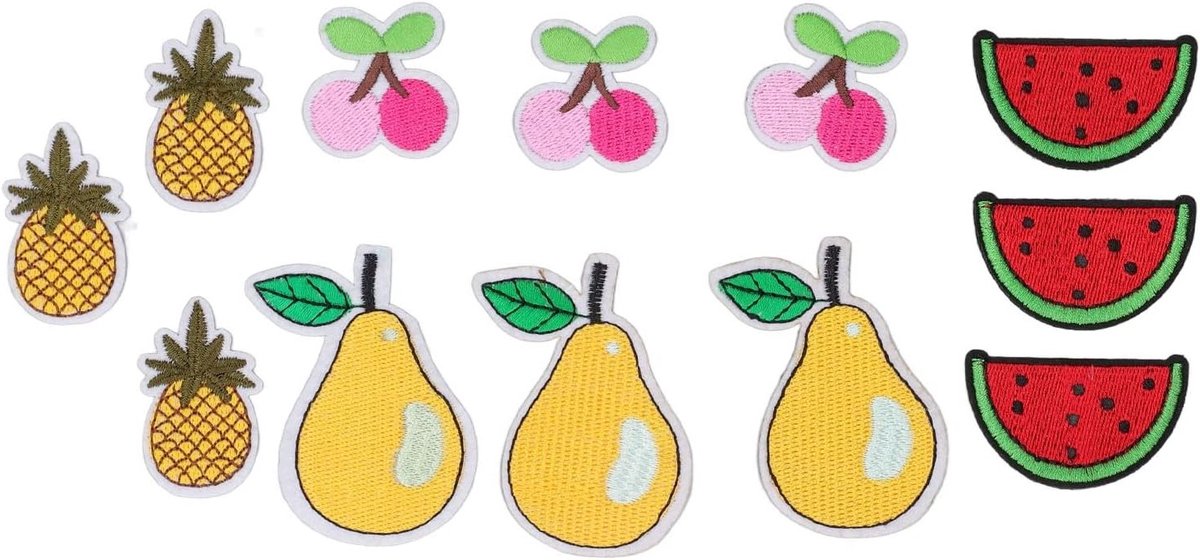 Leuke Geborduurde Strijkapplicaties met Zonnebloem en Fruitpatronen, 12 Stuks Kleurige Patches voor Kleding, Tassen en Sokken