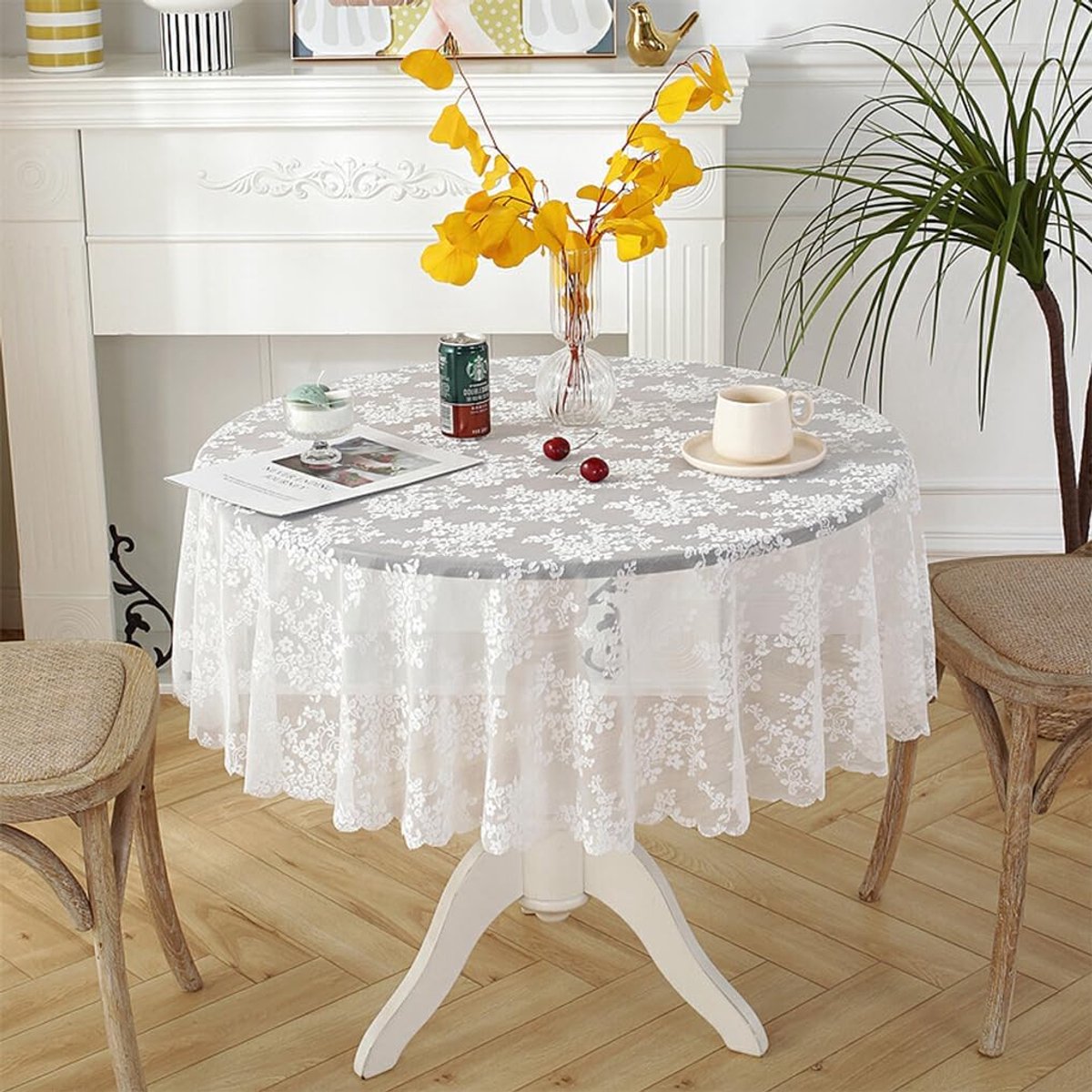 Rond Tafelkleed - Kant Kleed - Eetervaring Verbeteren - Kanten Patroon - 150 cm - Wit