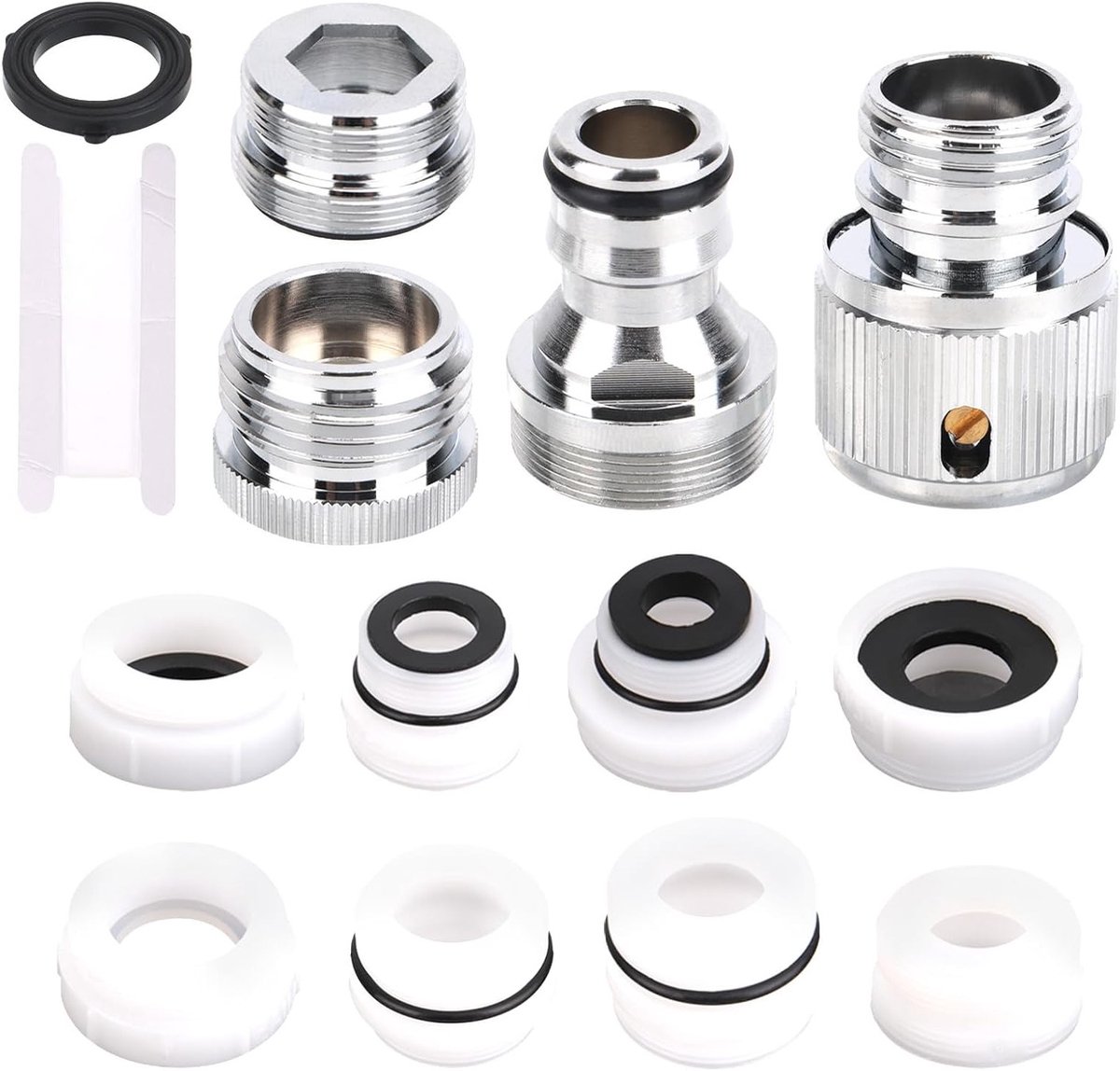 4 Pack Faucet Adapter Set voor Snelle Aansluiting van Keuken- en Badkamerkranen naar Tuinslang, Geschikt voor Afwasmachine, Wasmachine en Dierenbad