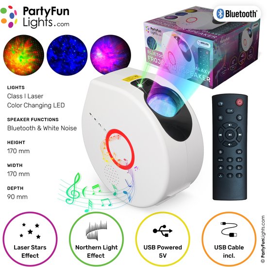 PartyFunLights - Projectorlamp met luidspreker - Sterren en noorderlicht - Bluetooth - Laser van PartyFunLights — afbeelding 2