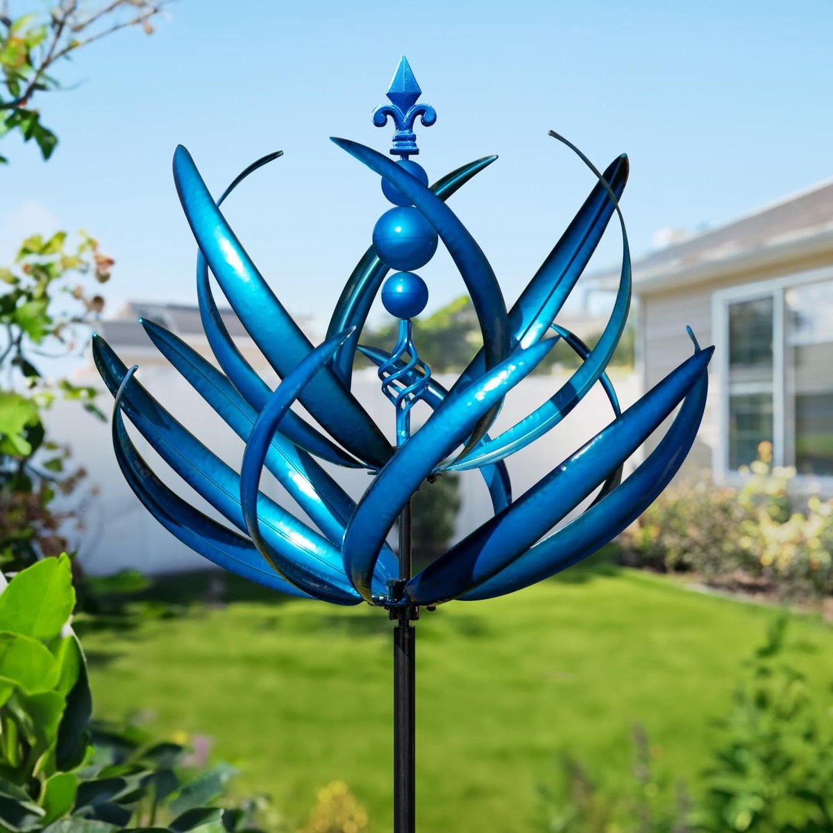 Wind Spinner Tuindecoratie - Windmolen Tuin - Decoratie Buiten - Kinetisch Metaal - 231H centimeter - Blauw