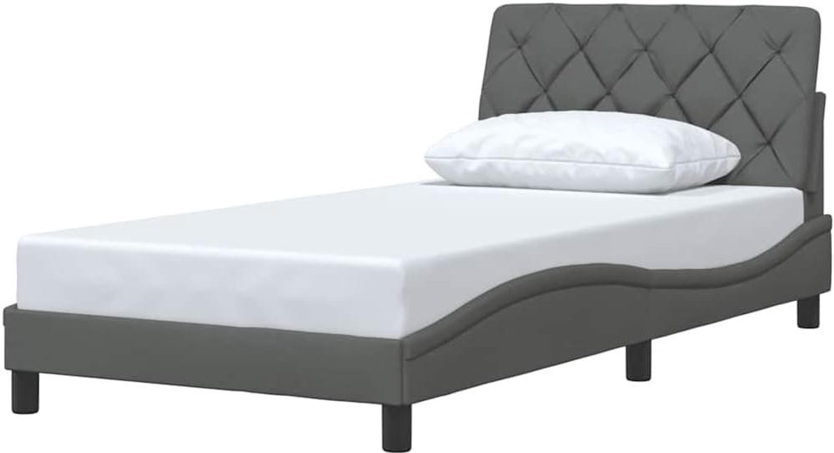 Bedframe met Hoofdbord - Beddenframe Slaapkamer - Ontspannen Slapen - Duurzaam Polyester Stof - 100x200 cm - Donkergrijs